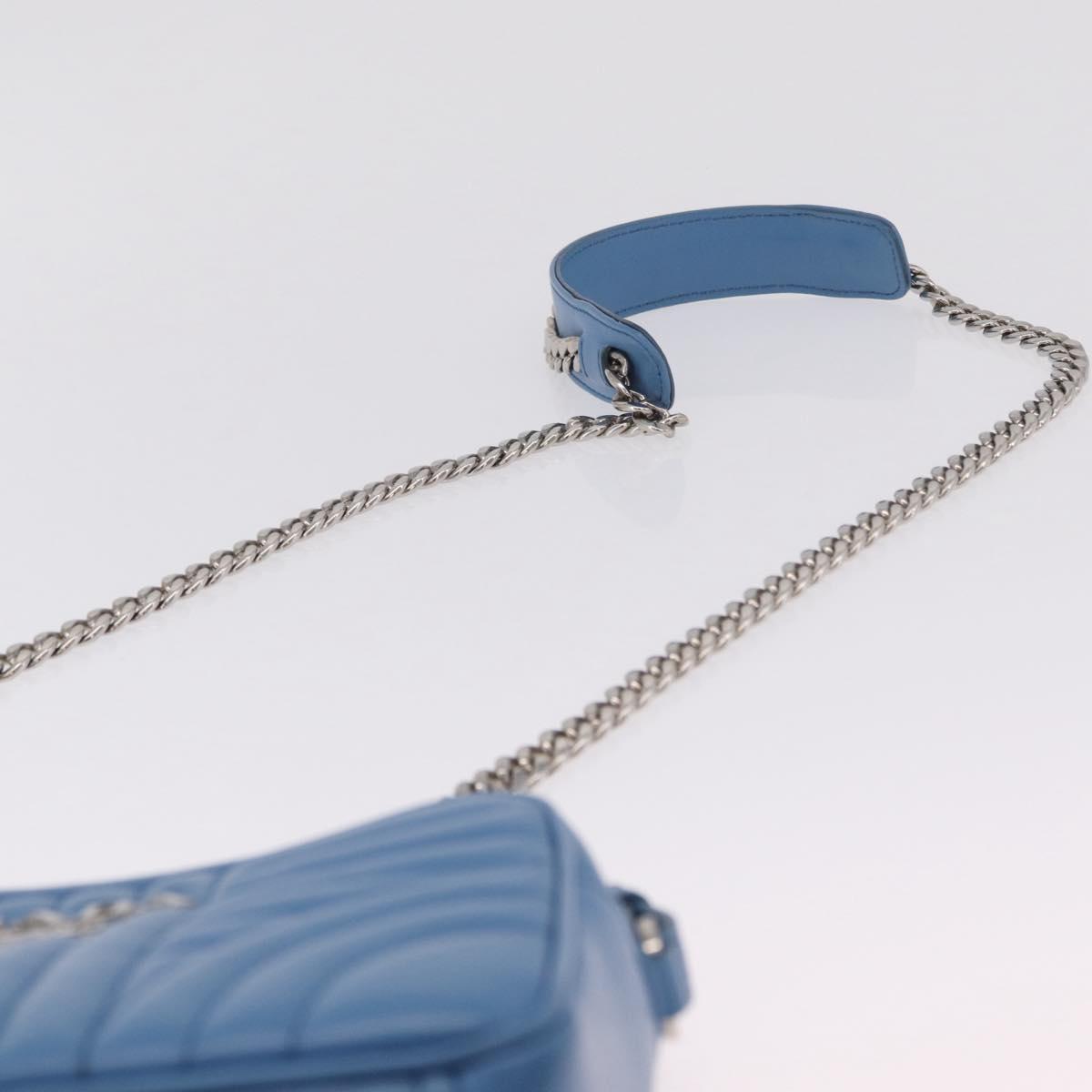 PRADA Chain Shoulder Bag Leather Light Blue Silver Auth 213060M