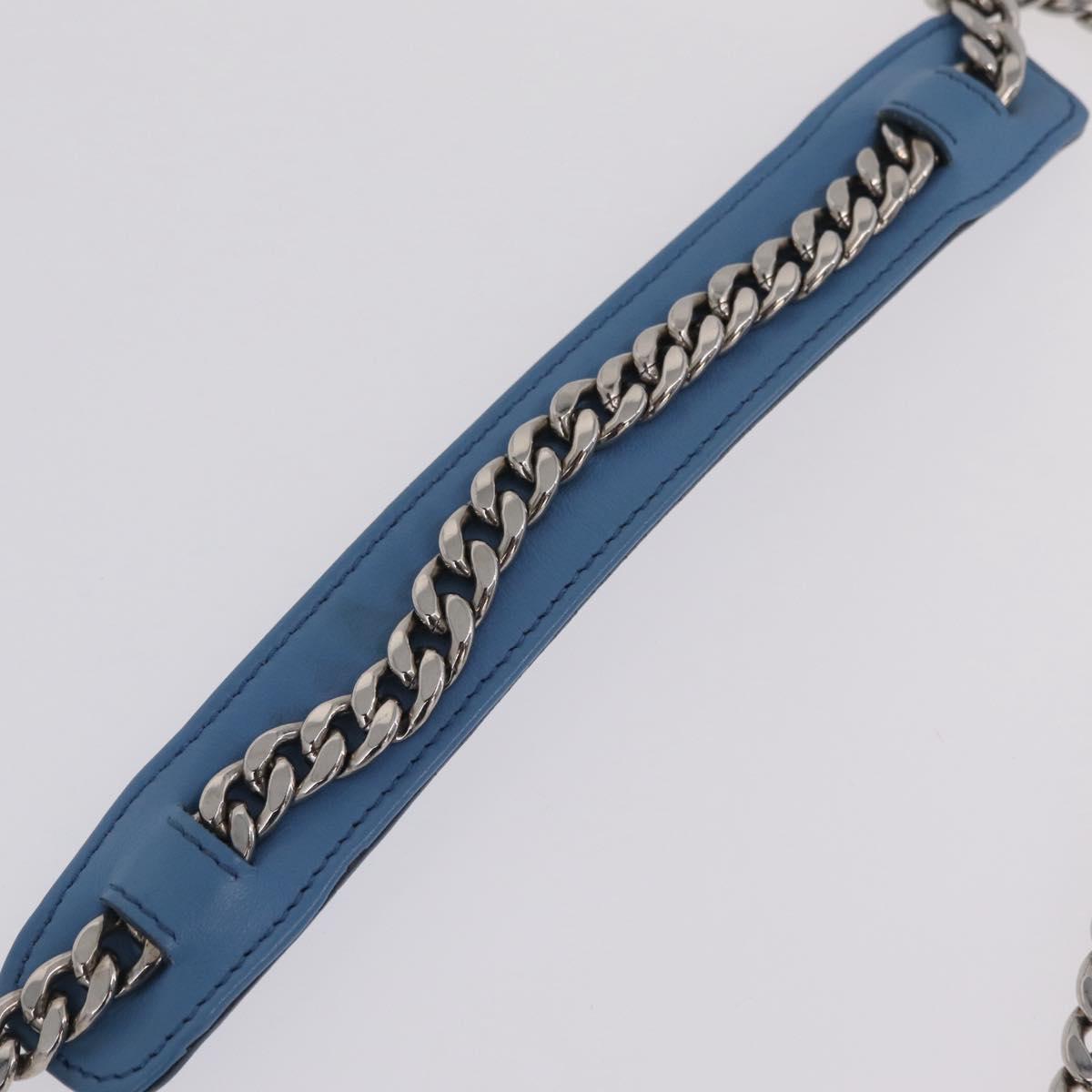 PRADA Chain Shoulder Bag Leather Light Blue Silver Auth 213060M