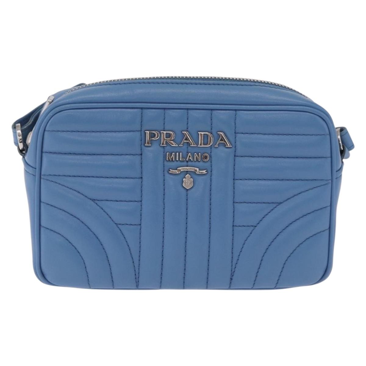PRADA Chain Shoulder Bag Leather Light Blue Silver Auth 213060M