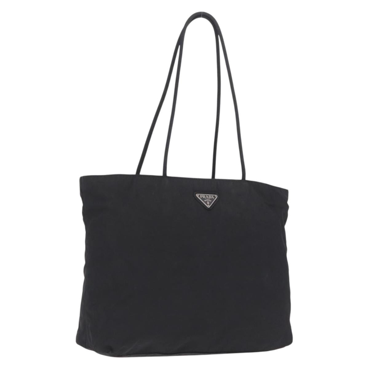 PRADA Tote Bag Nylon Black Silver Auth 213063