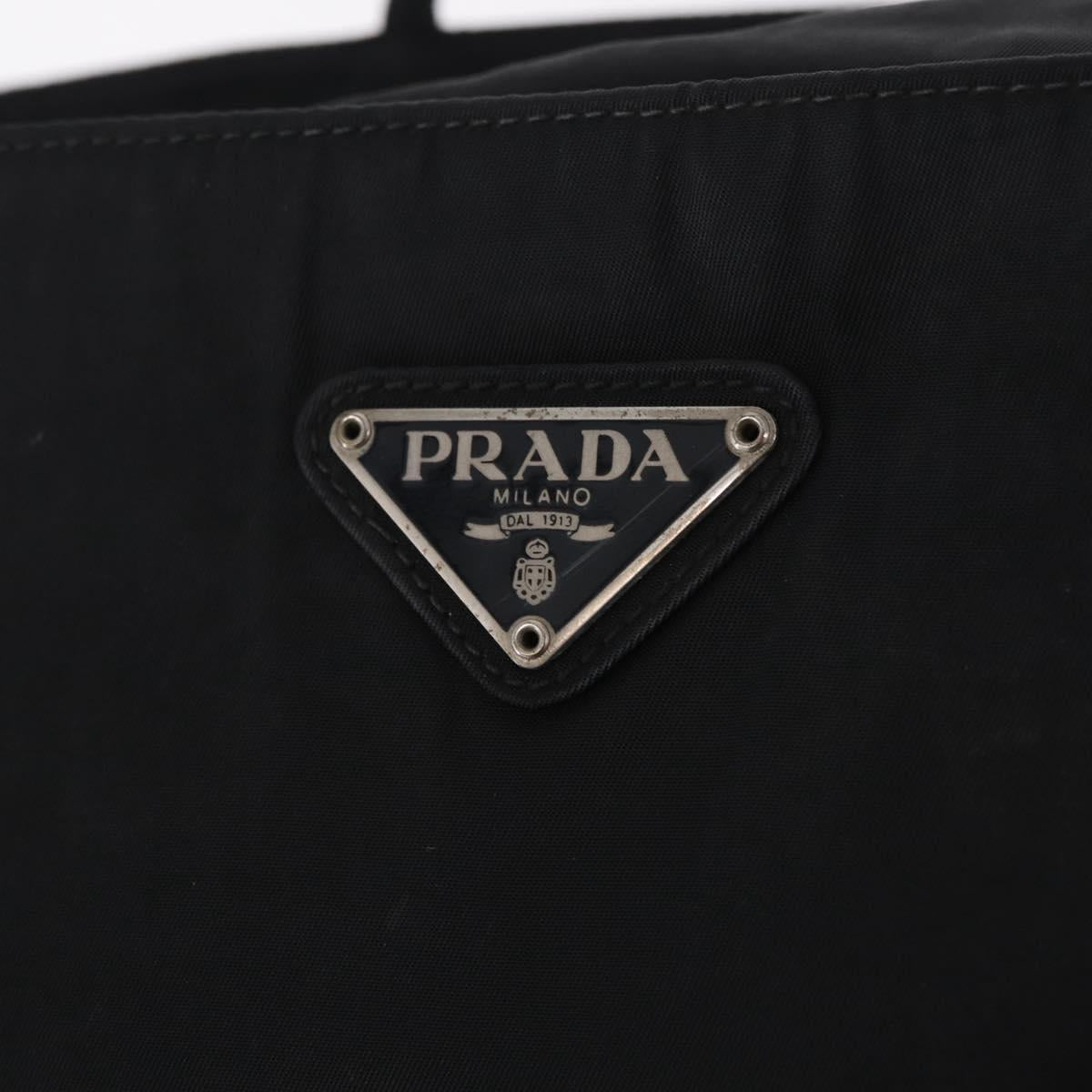 PRADA Tote Bag Nylon Black Silver Auth 213063