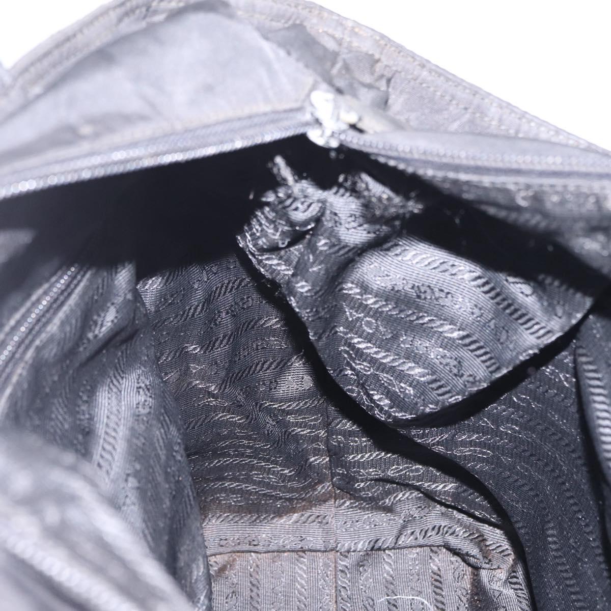 PRADA Tote Bag Nylon Black Silver Auth 213063