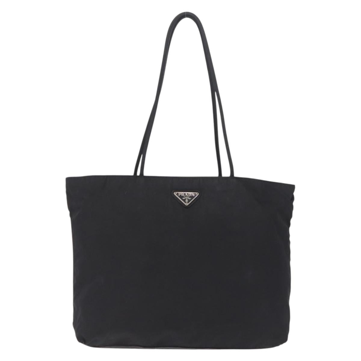 PRADA Tote Bag Nylon Black Silver Auth 213063