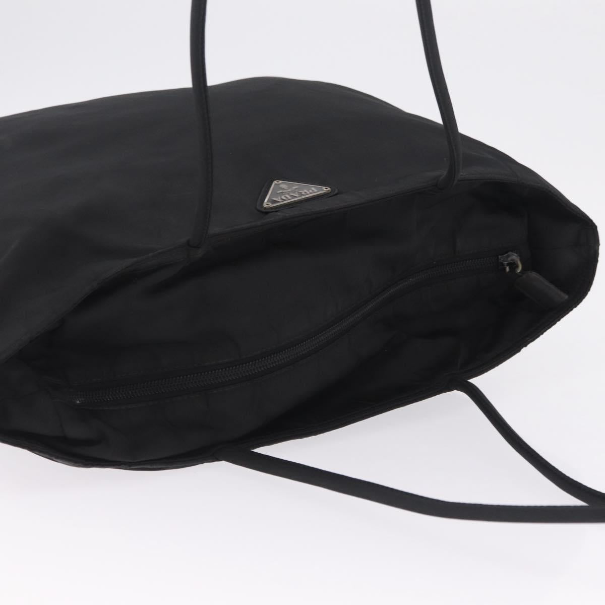 PRADA Tote Bag Nylon Black Silver Auth 213063