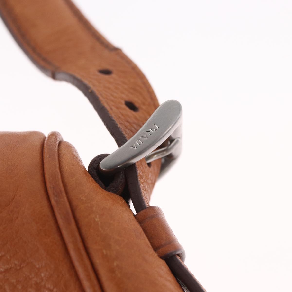 PRADA Shoulder Bag Leather Brown Silver Auth 213064