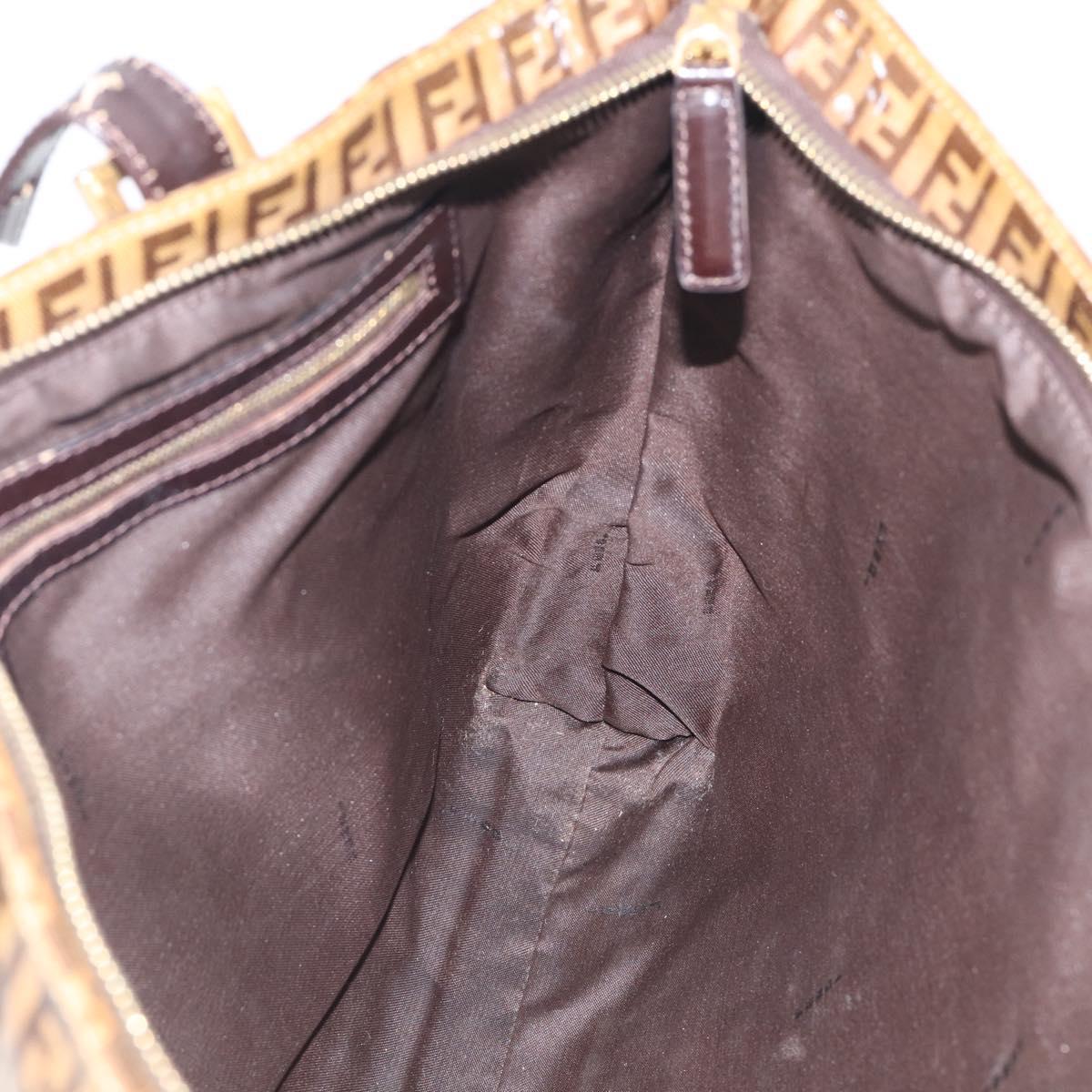 FENDI Zucchino Canvas Tote Bag Coated Canvas Beige Gold Auth 213066