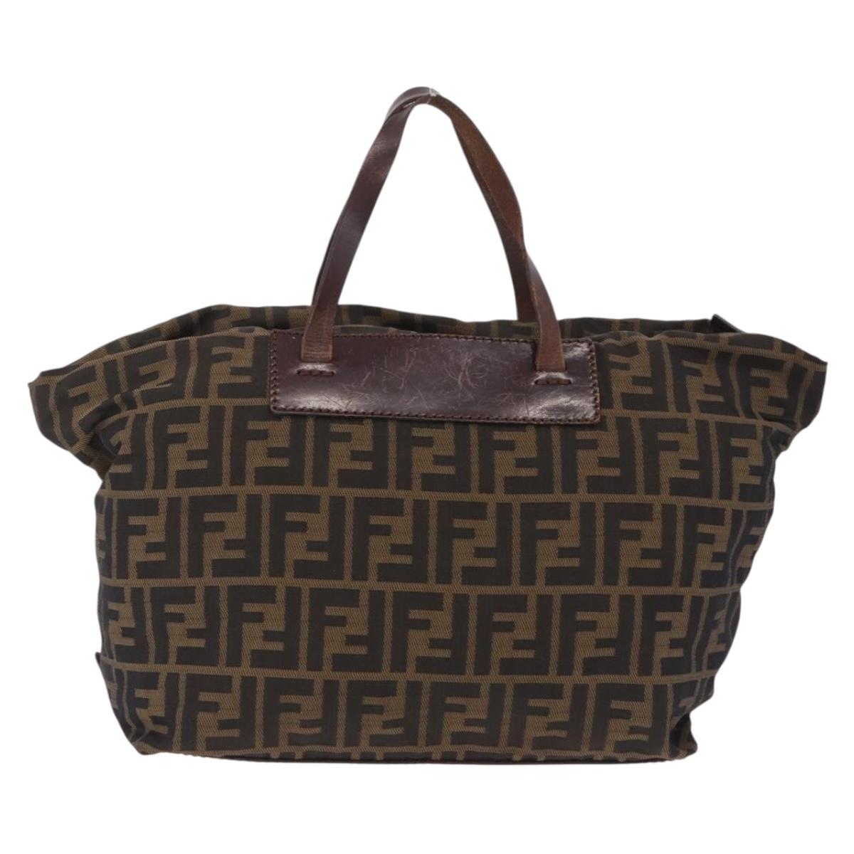 FENDI Zucca Canvas Hand Bag Black Brown Auth 213070