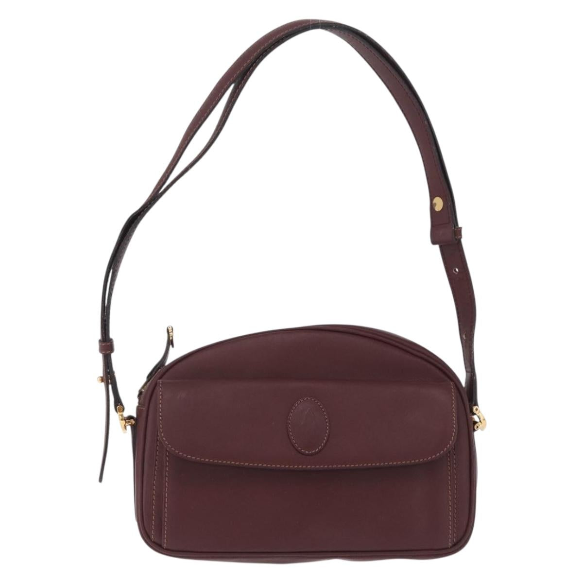 Cartier Must Line Shoulder Bag Leather Bordeaux Gold Auth 213073A