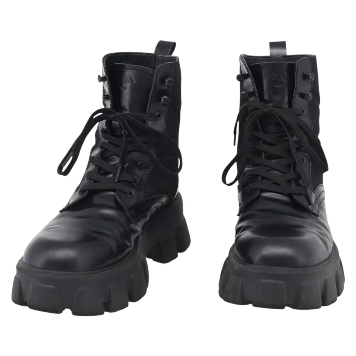 PRADA Combat Boots Brushed leather 45 Black Auth 213075