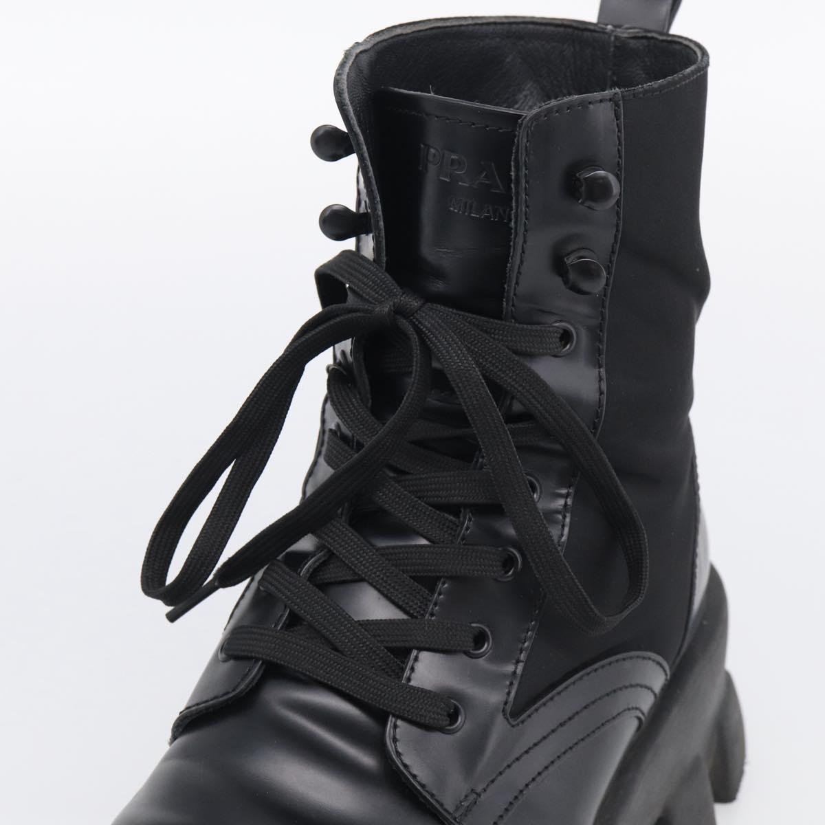PRADA Combat Boots Brushed leather 45 Black Auth 213075