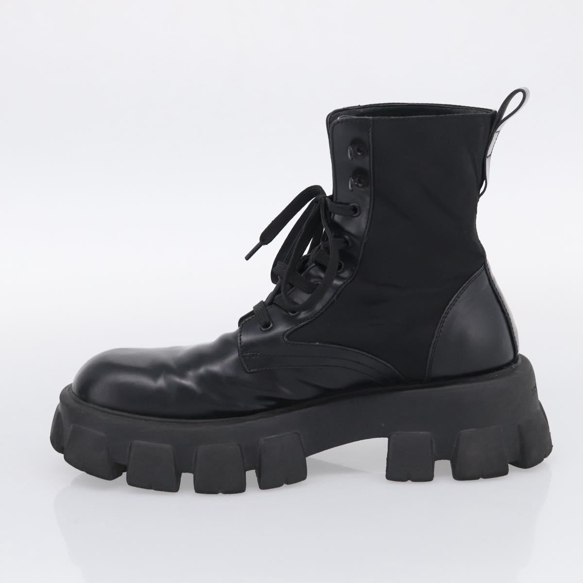PRADA Combat Boots Brushed leather 45 Black Auth 213075