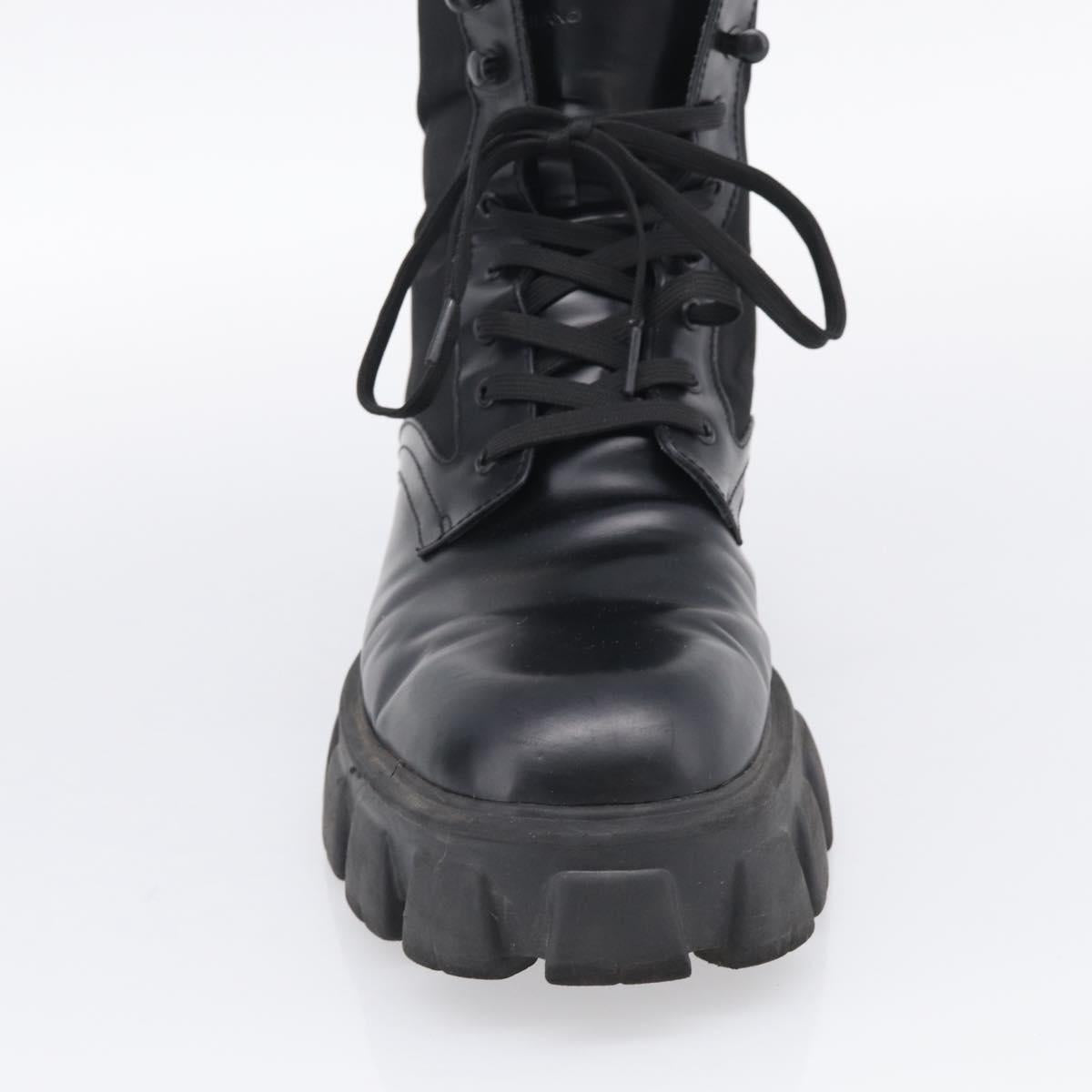 PRADA Combat Boots Brushed leather 45 Black Auth 213075