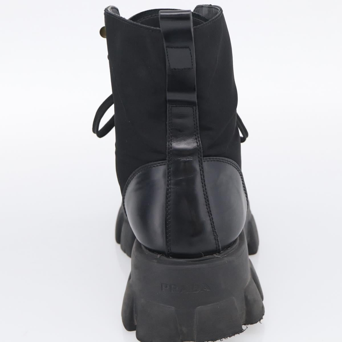 PRADA Combat Boots Brushed leather 45 Black Auth 213075