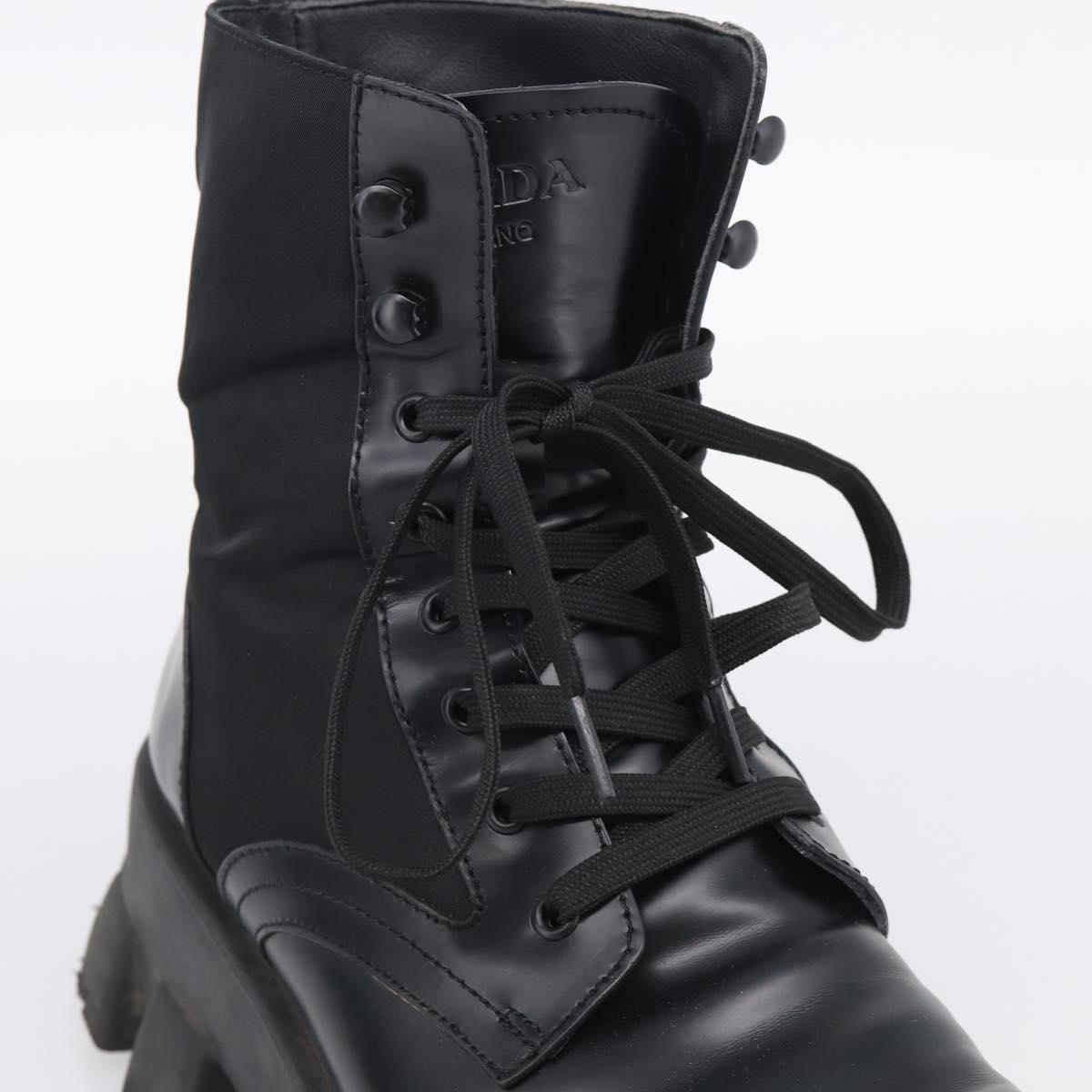 PRADA Combat Boots Brushed leather 45 Black Auth 213075