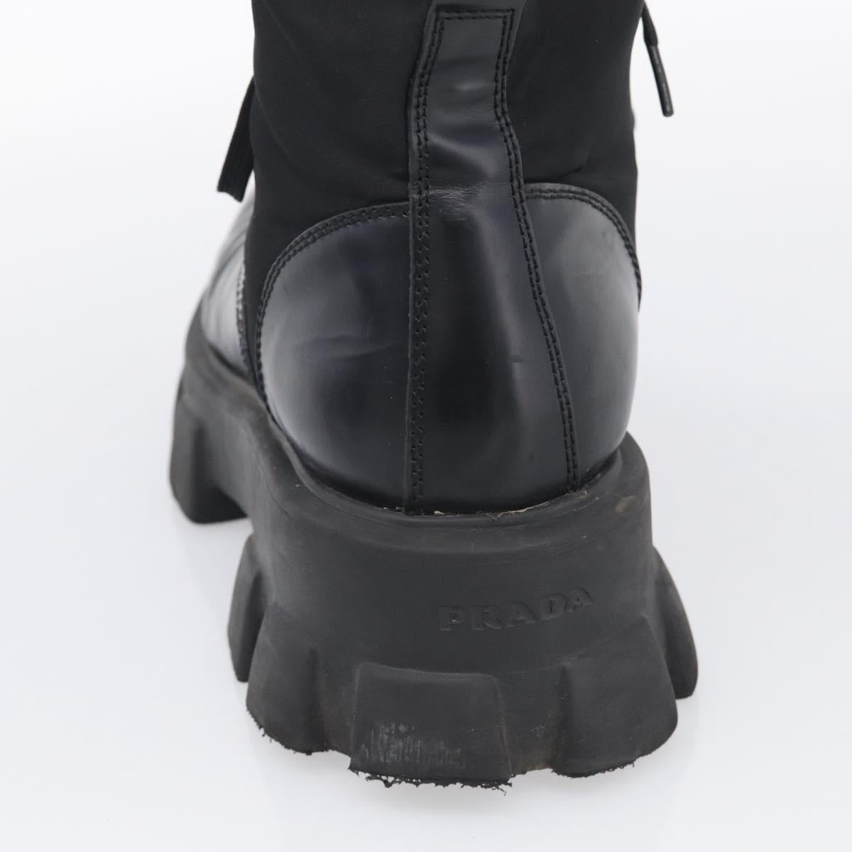 PRADA Combat Boots Brushed leather 45 Black Auth 213075
