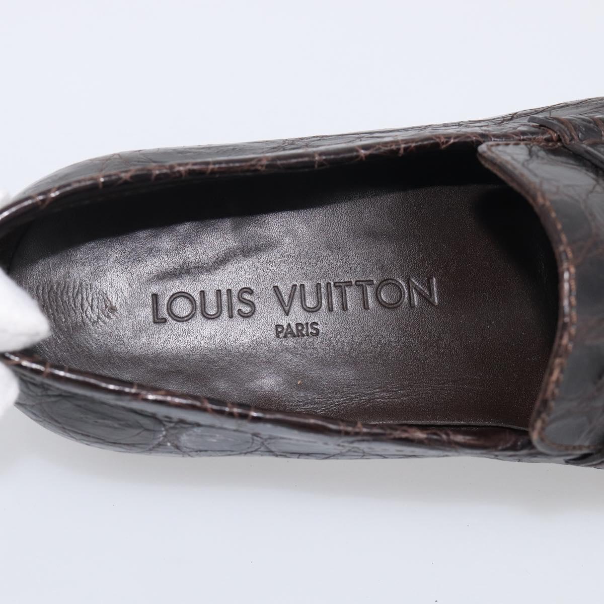 LOUIS VUITTON Loafers Shoes Leather Croco Embossed 7 Brown LV Auth 213080