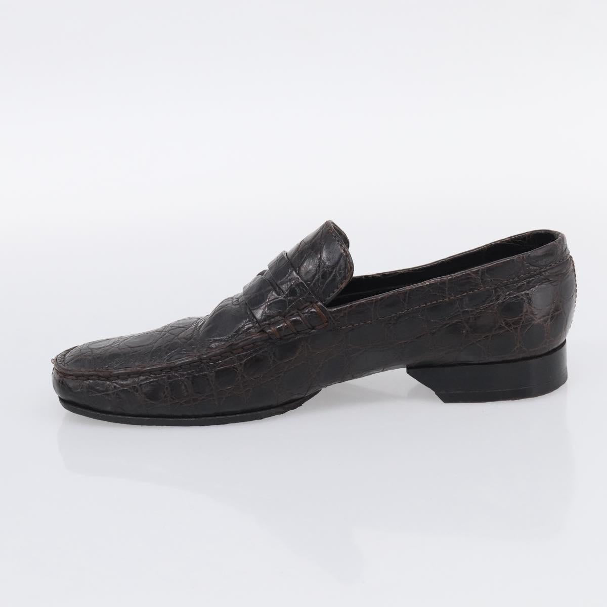 LOUIS VUITTON Loafers Shoes Leather Croco Embossed 7 Brown LV Auth 213080