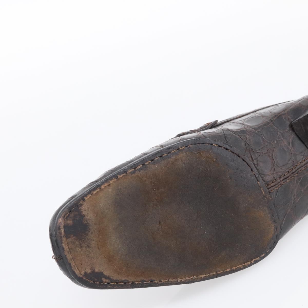 LOUIS VUITTON Loafers Shoes Leather Croco Embossed 7 Brown LV Auth 213080
