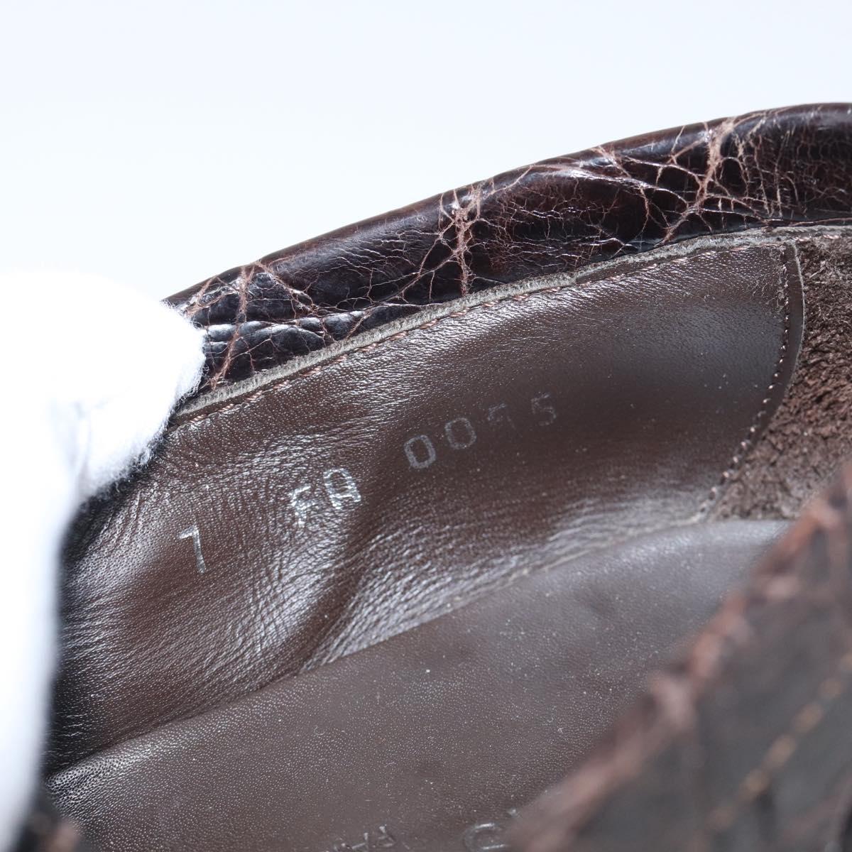 LOUIS VUITTON Loafers Shoes Leather Croco Embossed 7 Brown LV Auth 213080