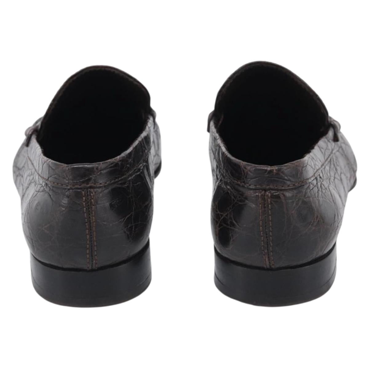 LOUIS VUITTON Loafers Shoes Leather Croco Embossed 7 Brown LV Auth 213080