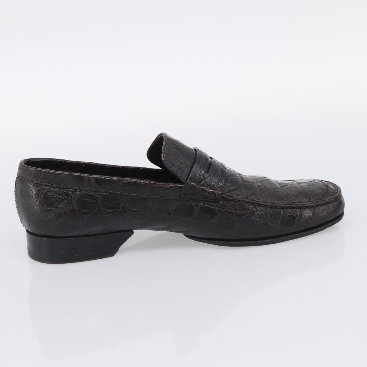 LOUIS VUITTON Loafers Shoes Leather Croco Embossed 7 Brown LV Auth 213080