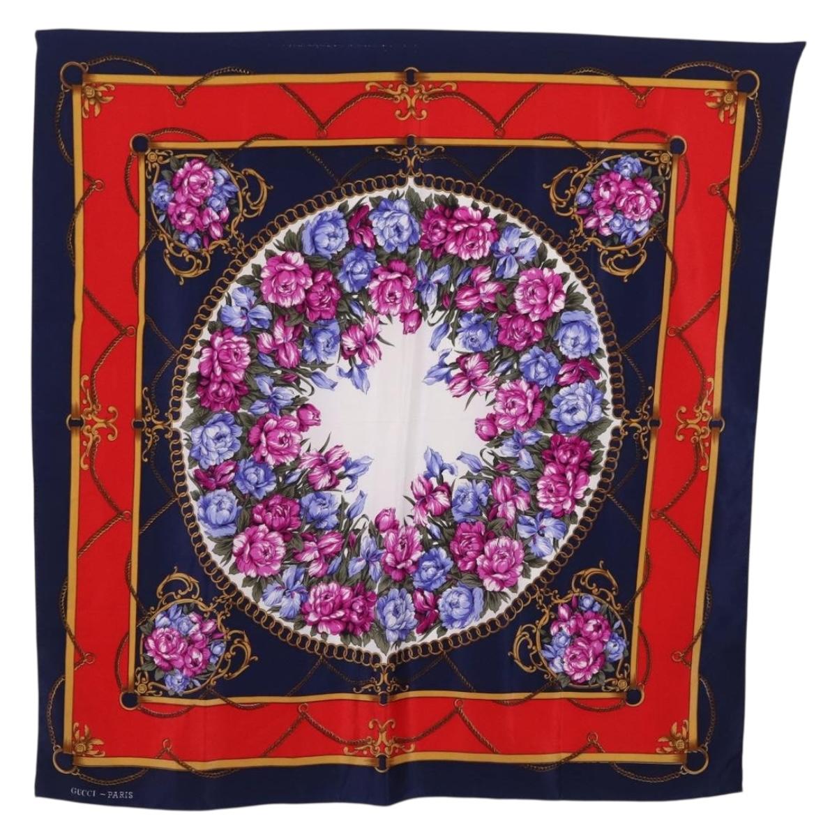 GUCCI Scarf Silk Navy Auth 213082