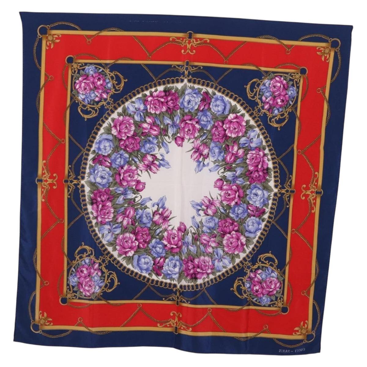 GUCCI Scarf Silk Navy Auth 213082