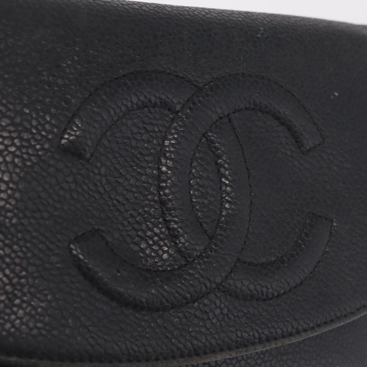 CHANEL Bifold Wallet Caviar Skin Black Gold CC Auth 213086