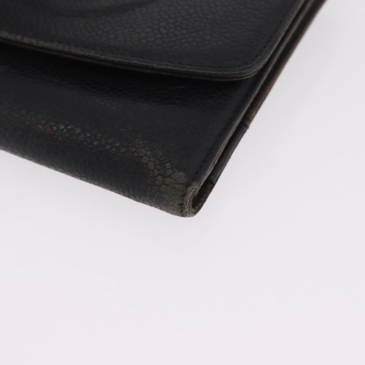 CHANEL Bifold Wallet Caviar Skin Black Gold CC Auth 213086