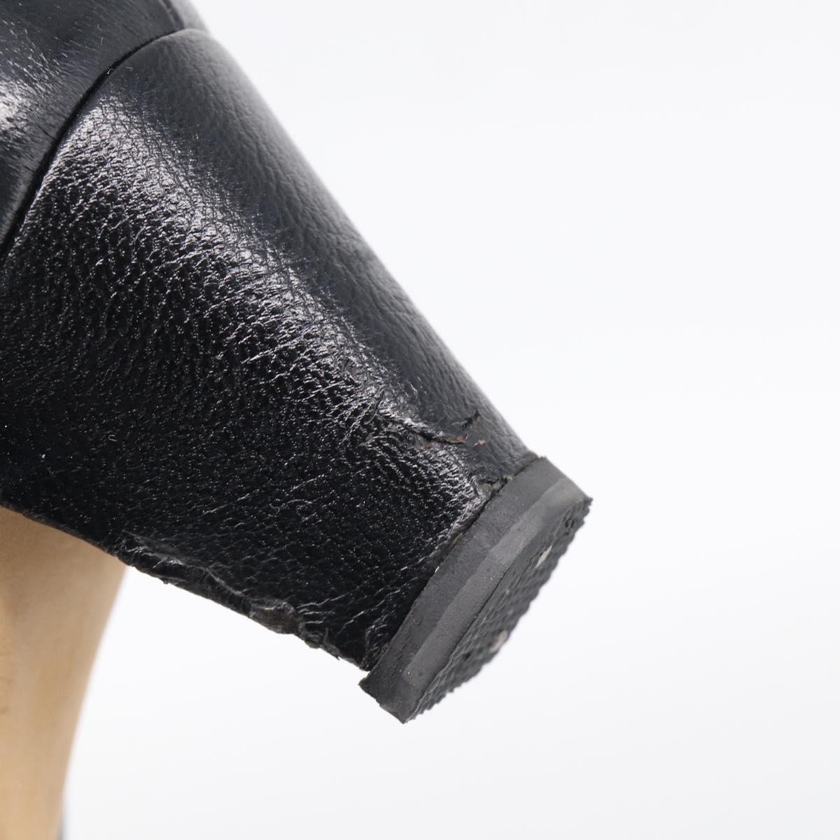 CHANEL Long Boots Leather 38 Black CC Auth 213130