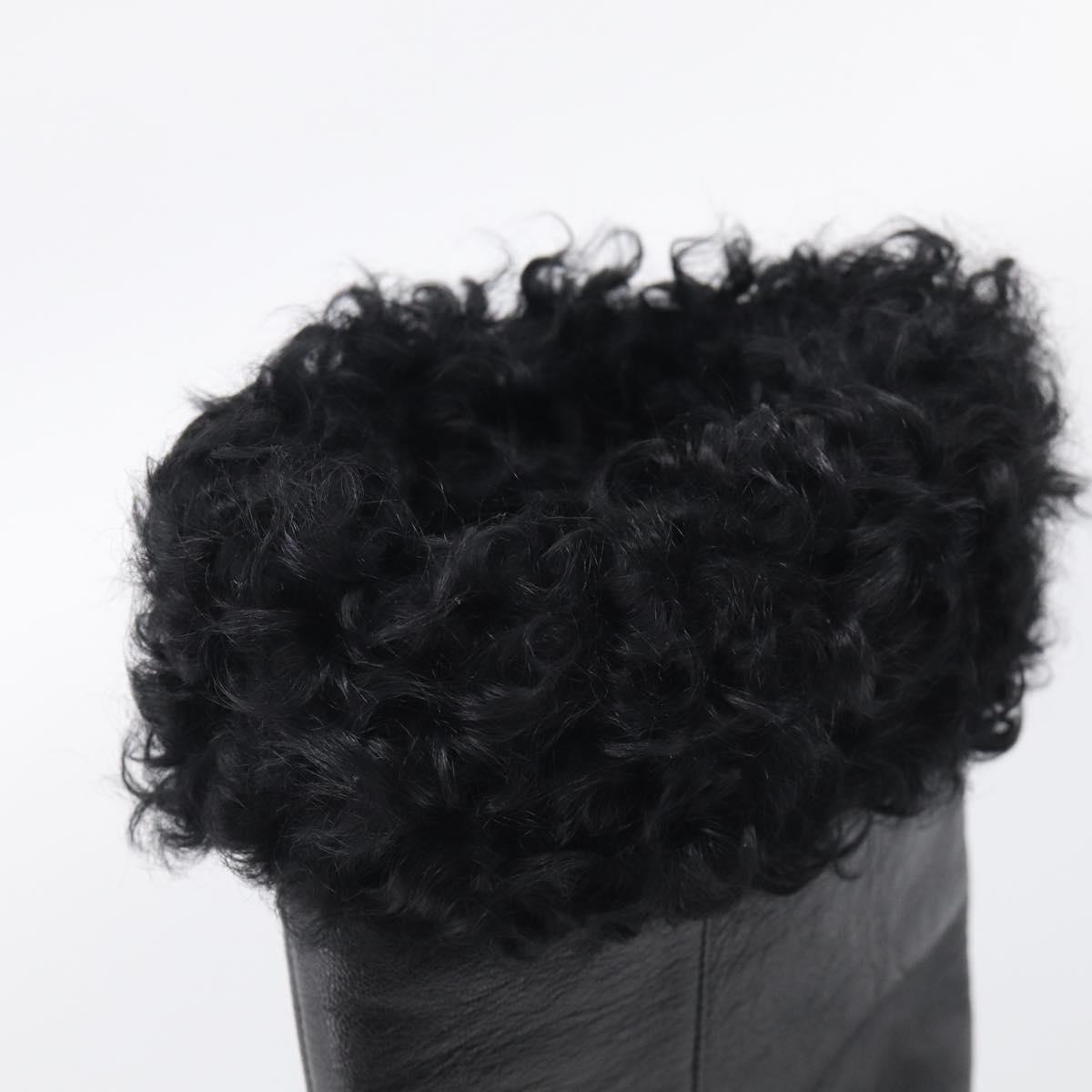 CHANEL Long Boots Leather 38 Black CC Auth 213130