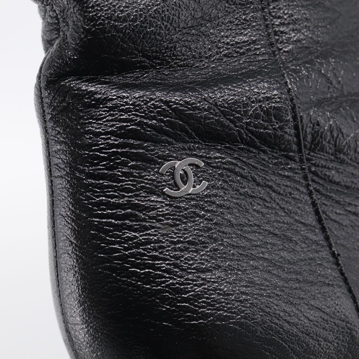 CHANEL Long Boots Leather 38 Black CC Auth 213130