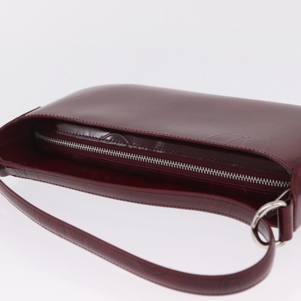 Cartier Must Line Shoulder Bag Patent leather Bordeaux Silver Auth 213137SAM