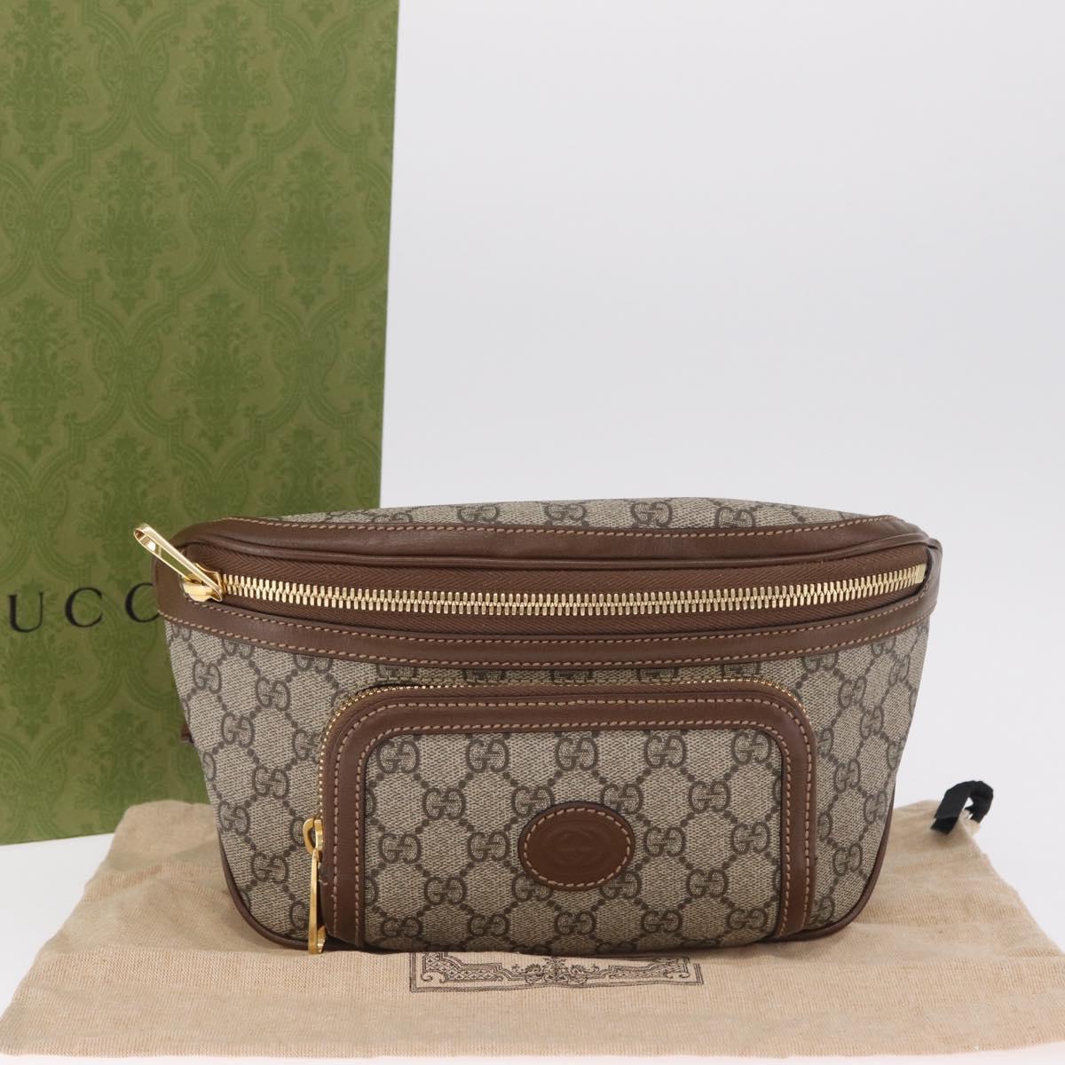 GUCCI GG Supreme Bum Bag Shoulder Bag PVC Beige Gold 733240 Auth 213138SAM