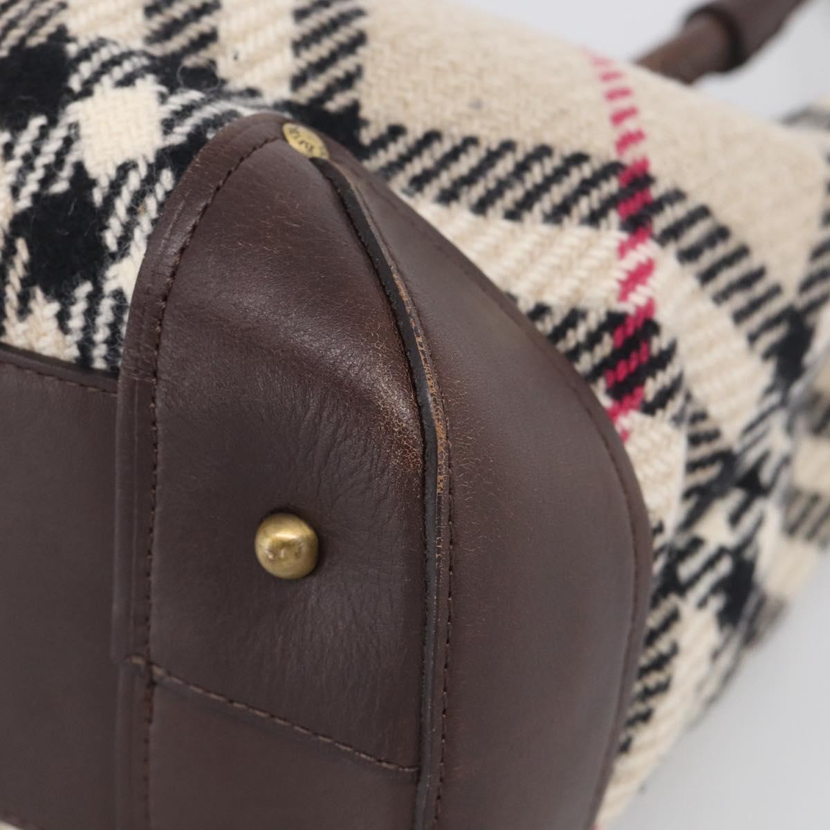 BURBERRY Nova Check Hand Bag Wool Beige Gold Auth 213140A