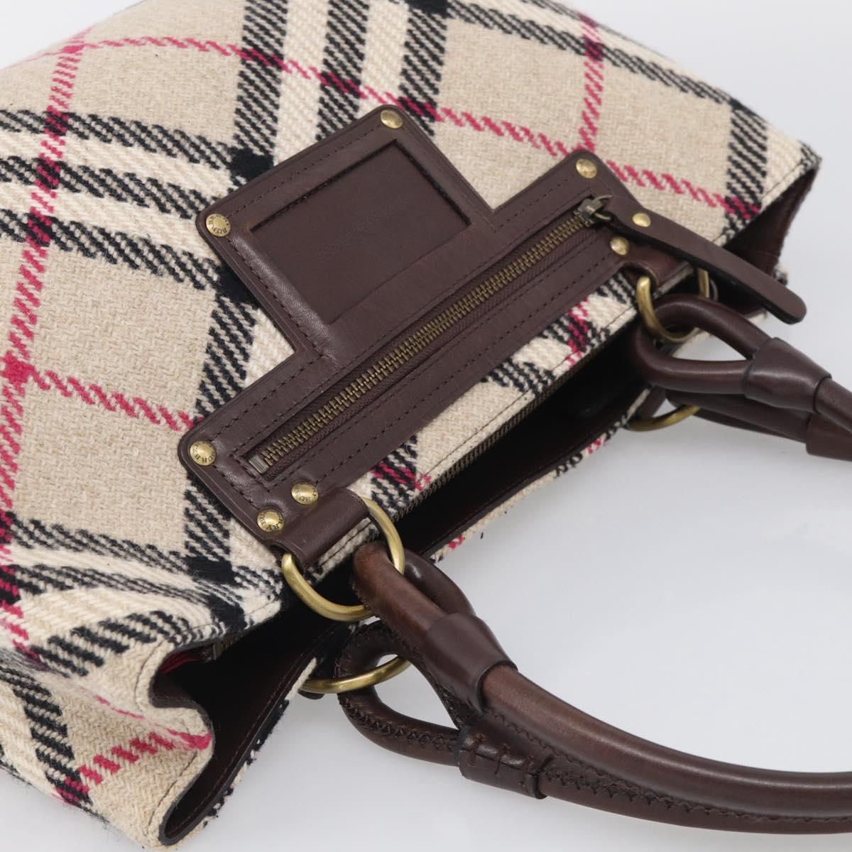 BURBERRY Nova Check Hand Bag Wool Beige Gold Auth 213140A