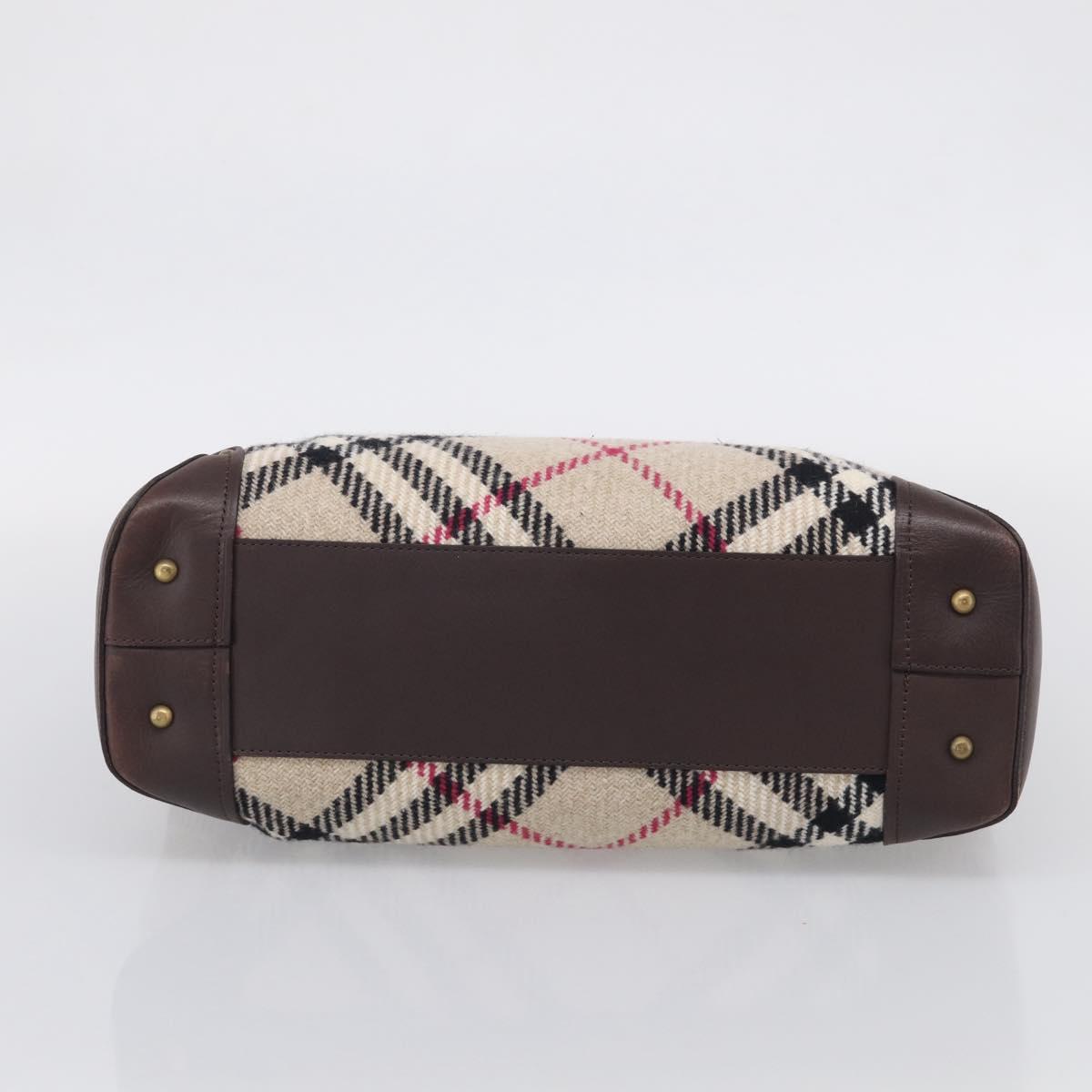 BURBERRY Nova Check Hand Bag Wool Beige Gold Auth 213140A