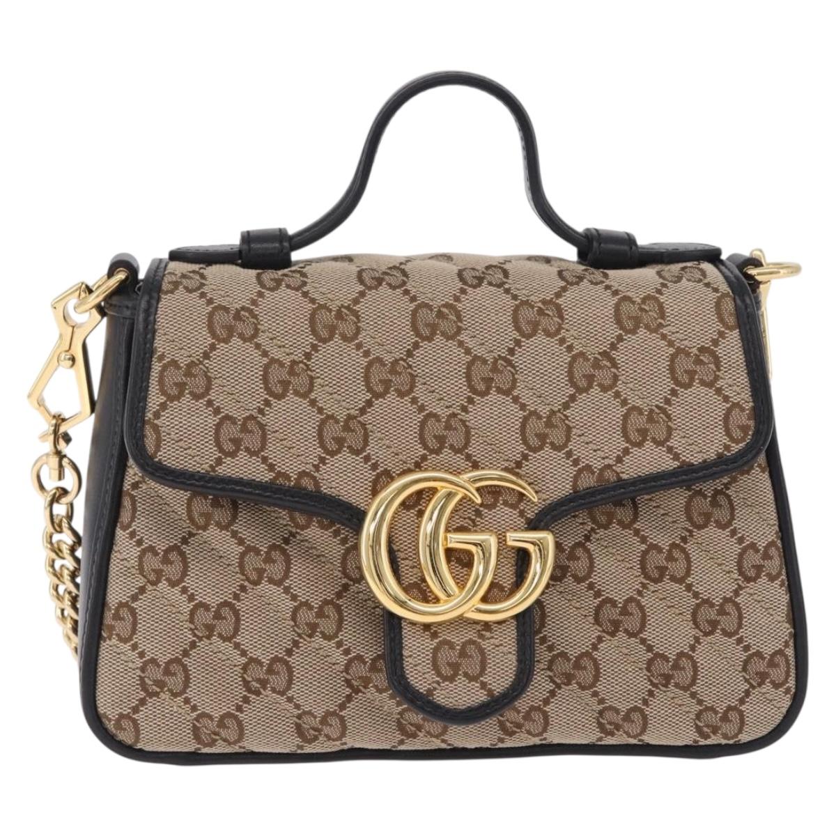 GUCCI GG Canvas Hand Bag Leather 2way Beige Gold 583571 Auth 213141SAM