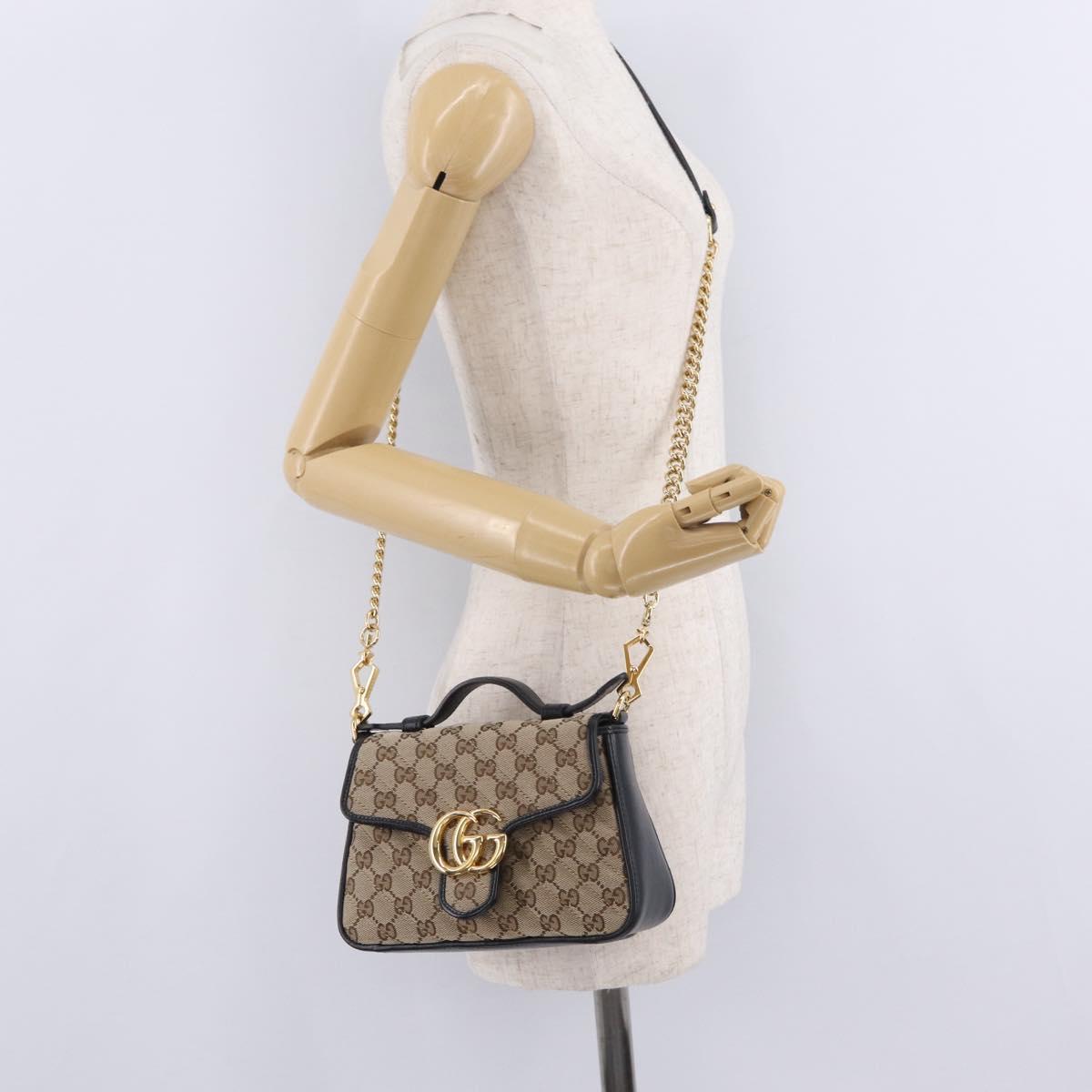 GUCCI GG Canvas Hand Bag Leather 2way Beige Gold 583571 Auth 213141SAM