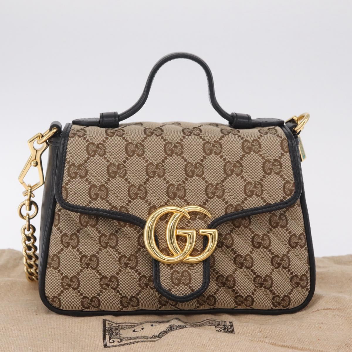 GUCCI GG Canvas Hand Bag Leather 2way Beige Gold 583571 Auth 213141SAM