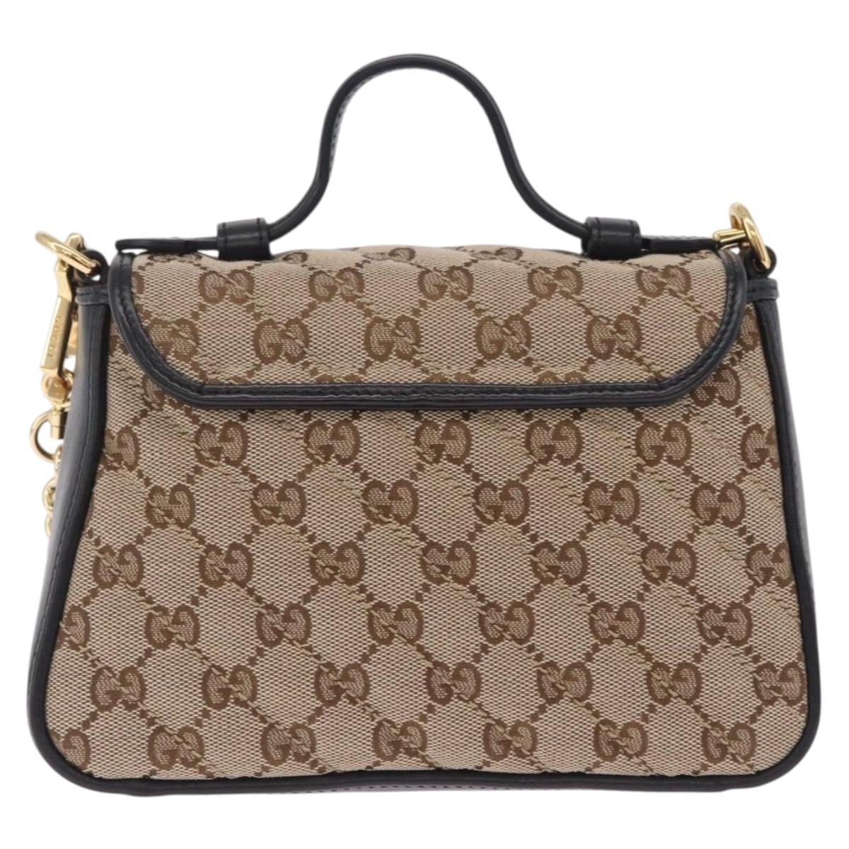 GUCCI GG Canvas Hand Bag Leather 2way Beige Gold 583571 Auth 213141SAM