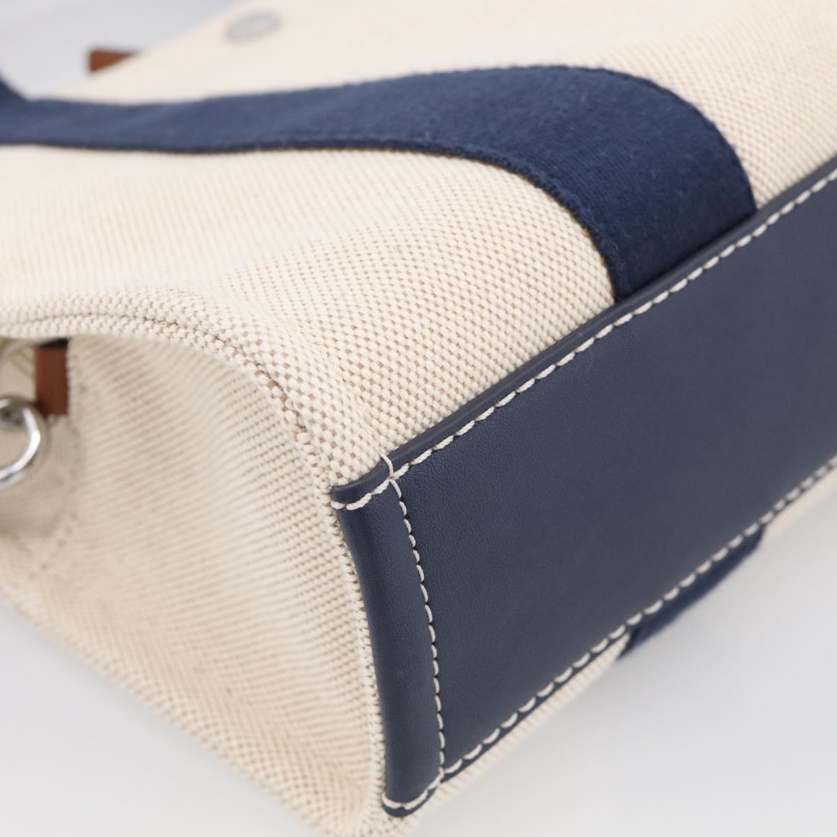 Tory Burch Hand Bag Canvas 2way Beige Silver Auth 213142A