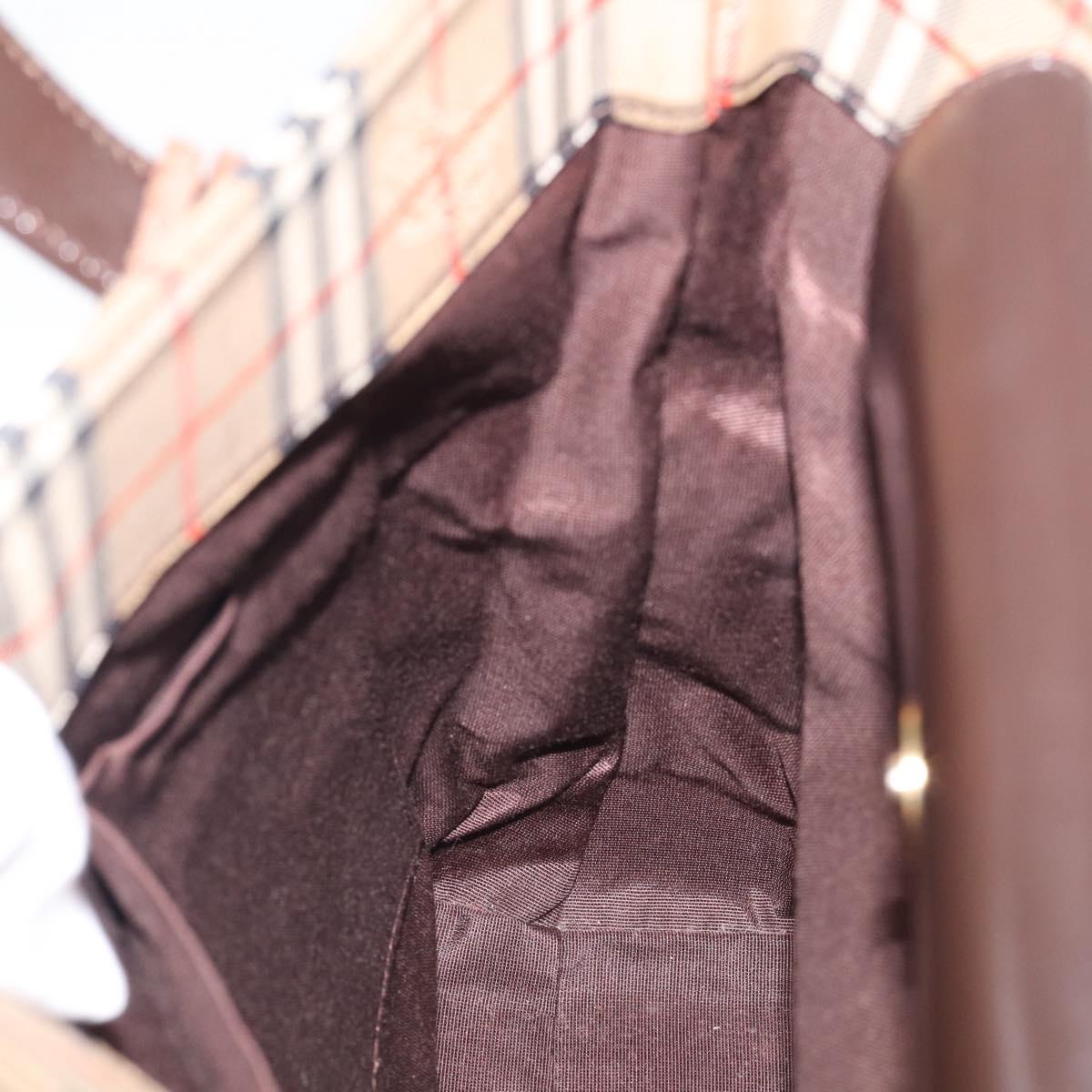 BURBERRY Nova Check Tote Bag Canvas Beige Gold Auth 213143V
