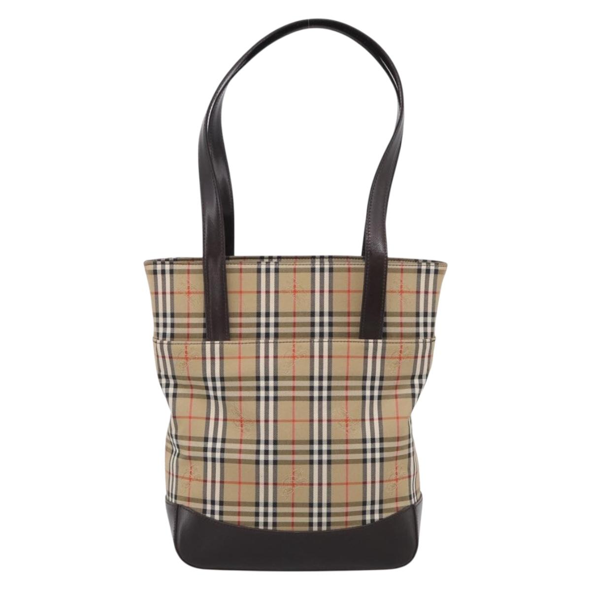 BURBERRY Nova Check Tote Bag Canvas Beige Gold Auth 213143V