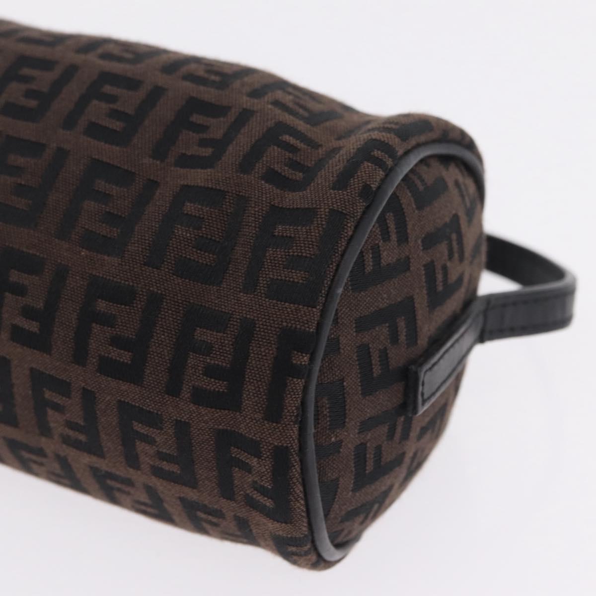 FENDI Zucchino Canvas Hand Pouch Brown Silver Auth 213144A