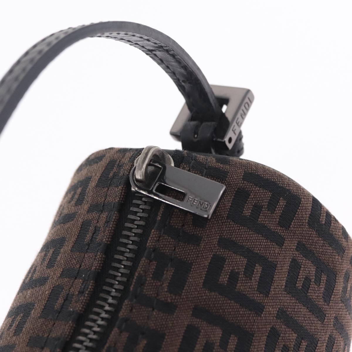 FENDI Zucchino Canvas Hand Pouch Brown Silver Auth 213144A