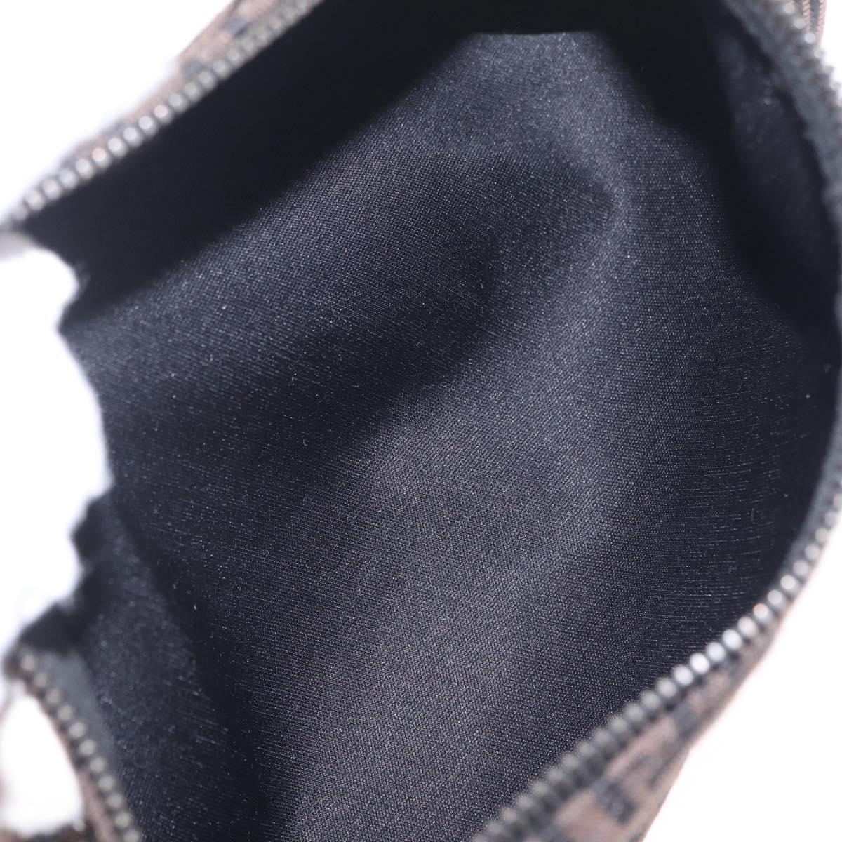 FENDI Zucchino Canvas Hand Pouch Brown Silver Auth 213144A