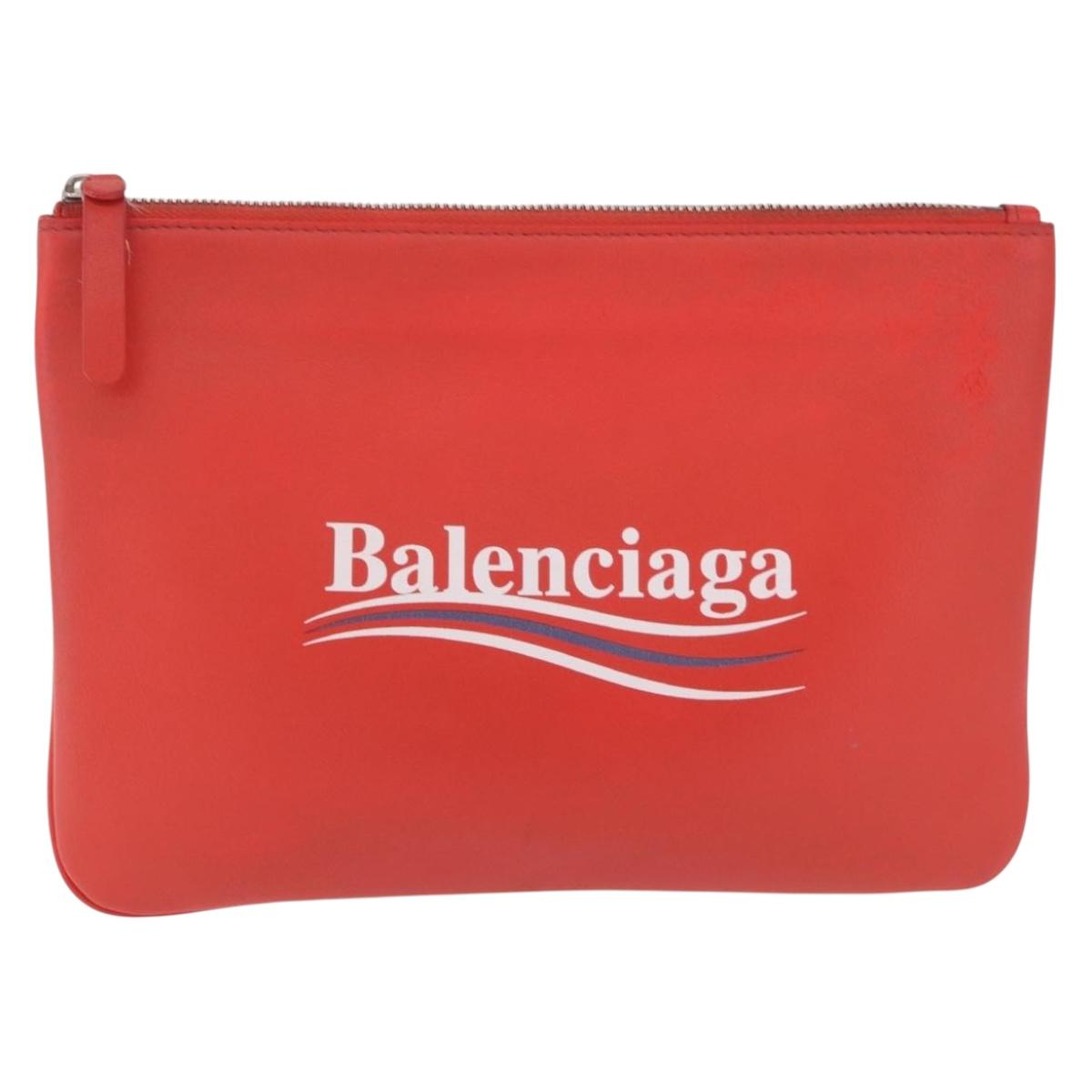 Balenciaga Everyday Pouch M Clutch Bag Leather Red Silver 516358 Auth 213145A