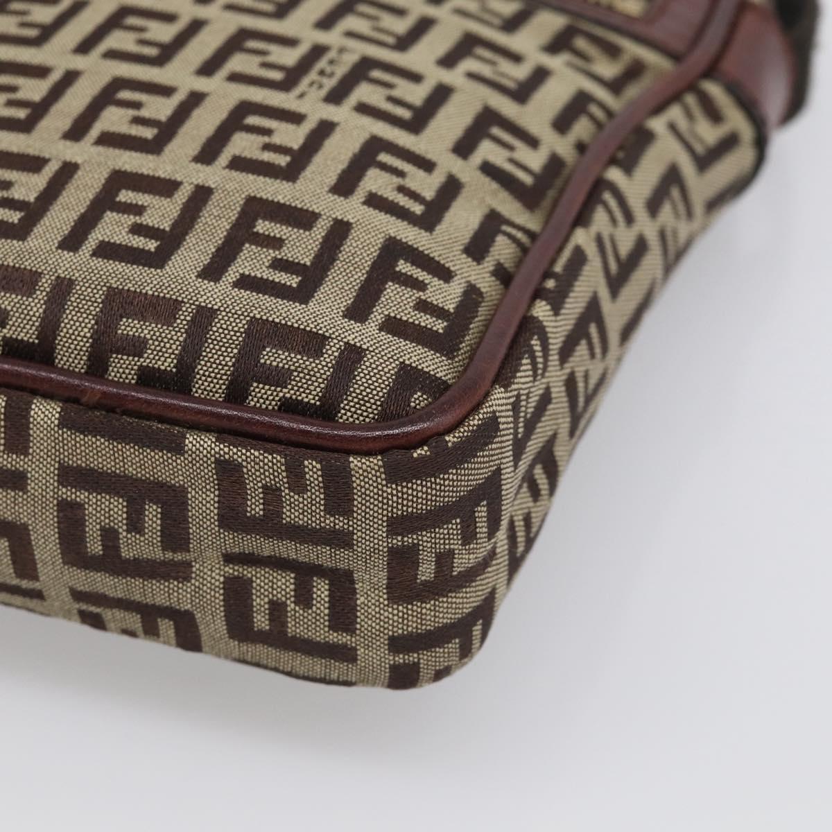 FENDI Zucchino Canvas Shoulder Bag Beige Gold Auth 213146A