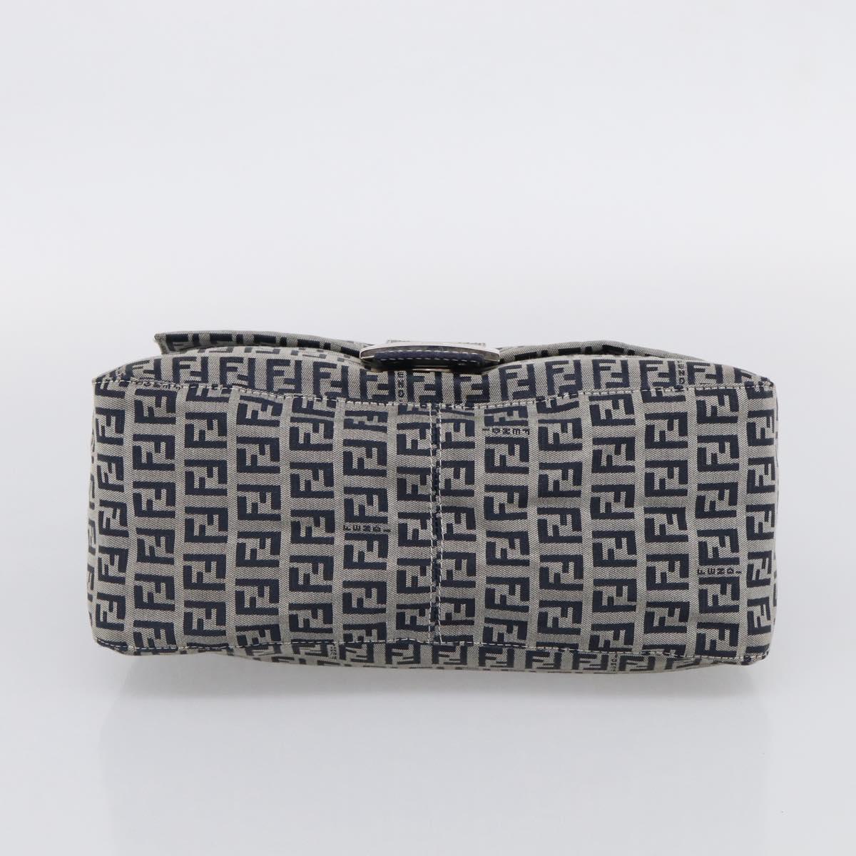FENDI Zucchino Canvas Mamma Baguette Shoulder Bag Navy Silver Auth 213148V